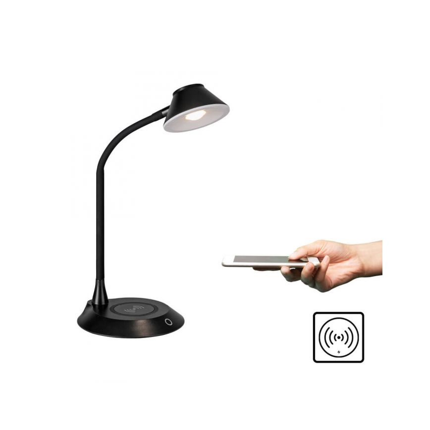 JUST LIGHT. 14414-18 - Reguliuojama lanksčioji stalinė lempa su belaidžiu įkrovimu PUCKI LED/4,5W/230V juoda