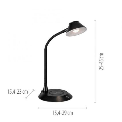 JUST LIGHT. 14414-18 - Reguliuojama lanksčioji stalinė lempa su belaidžiu įkrovimu PUCKI LED/4,5W/230V juoda