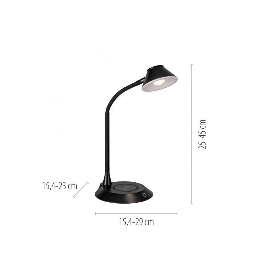JUST LIGHT. 14414-18 - Reguliuojama lanksčioji stalinė lempa su belaidžiu įkrovimu PUCKI LED/4,5W/230V juoda
