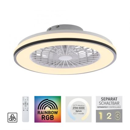 JUST LIGHT. 14447-18 - LED RGBW Lubinis ventiliatorius su reguliuojamu apšvietimu LENO LED/44W/230V 3000-6500K skersmuo 48,6 cm balta + nuotolinis valdymas
