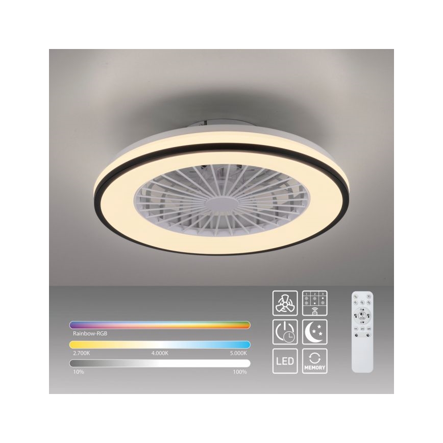 JUST LIGHT. 14447-18 - LED RGBW Lubinis ventiliatorius su reguliuojamu apšvietimu LENO LED/44W/230V 3000-6500K skersmuo 48,6 cm balta + nuotolinis valdymas