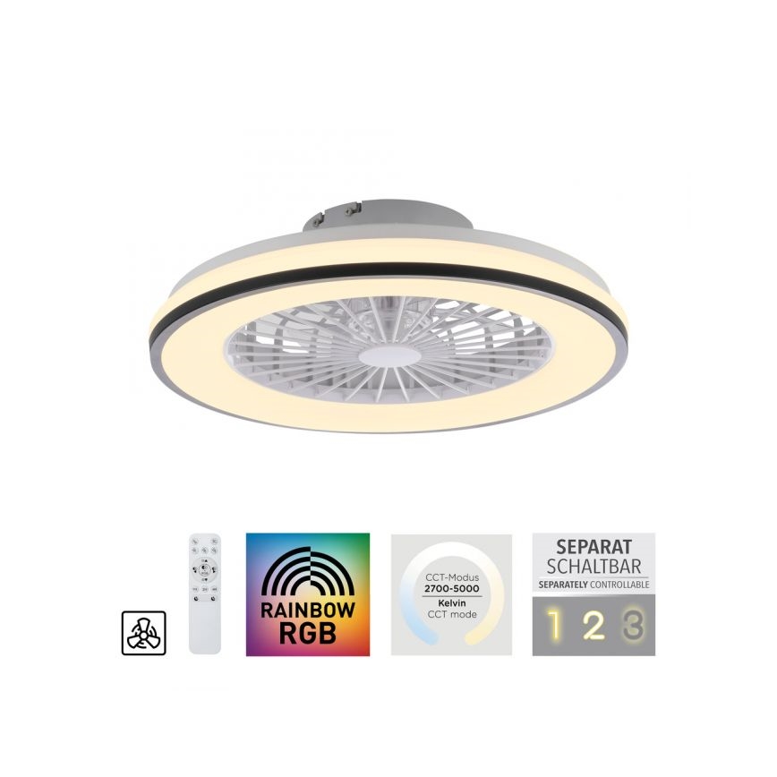 JUST LIGHT. 14447-18 - LED RGBW Pritemdomas lubinis ventiliatorius su šviestuvu LENO LED/44W/230V 3000-6500K diametras 48,6 cm balta + nuotolinio valdymo pultas