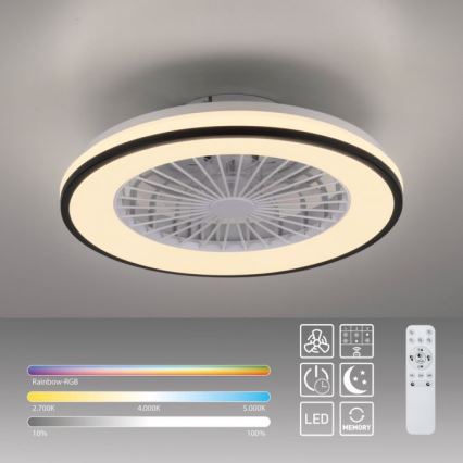 JUST LIGHT. 14447-18 - LED RGBW Pritemdomas lubinis ventiliatorius su šviestuvu LENO LED/44W/230V 3000-6500K diametras 48,6 cm balta + nuotolinio valdymo pultas