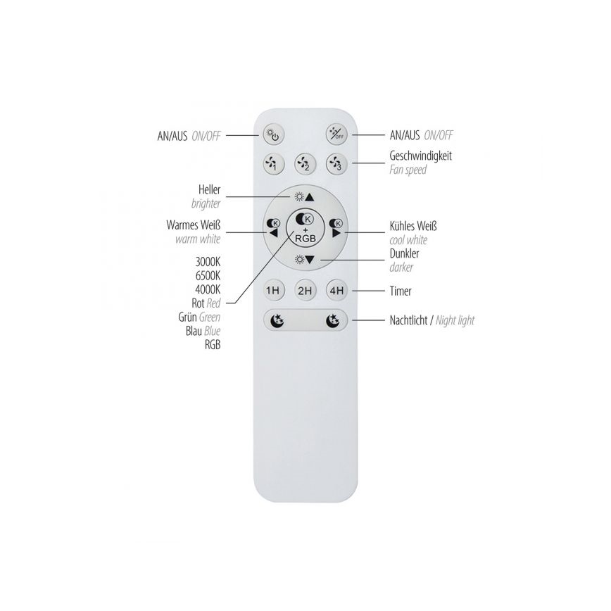 JUST LIGHT. 14447-18 - LED RGBW Pritemdomas lubinis ventiliatorius su šviestuvu LENO LED/44W/230V 3000-6500K diametras 48,6 cm balta + nuotolinio valdymo pultas