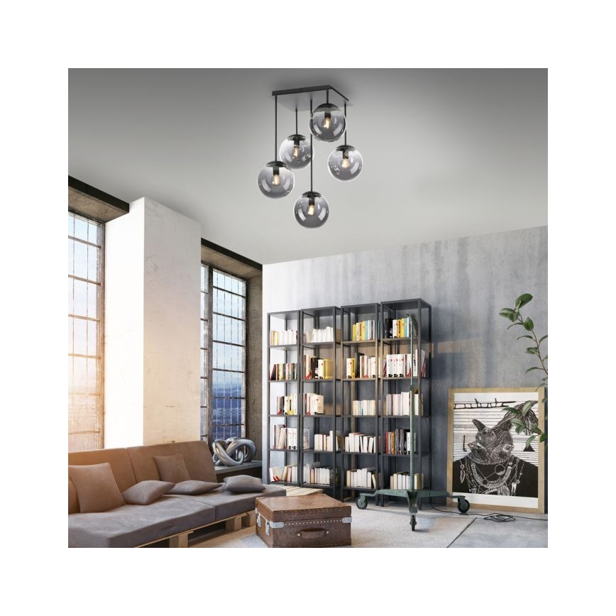 JUST LIGHT. 14602-18 - Sietynas ant stulpo WIDOW 5xE14/25W/230V juoda