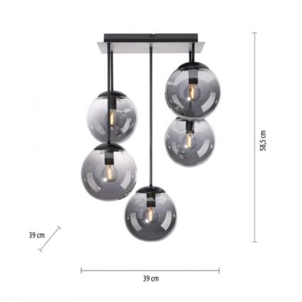 JUST LIGHT. 14602-18 - Sietynas ant stulpo WIDOW 5xE14/25W/230V juoda