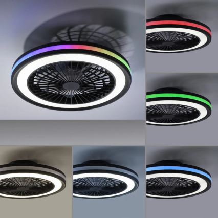 JUST LIGHT. 14649-18 - LED RGBW Reguliuojamas lubų ventiliatorius su apšvietimu BRANDON LED/36W/230V 2700-5000K skersmuo 46,5 cm juodas + nuotolinio valdymo pultas