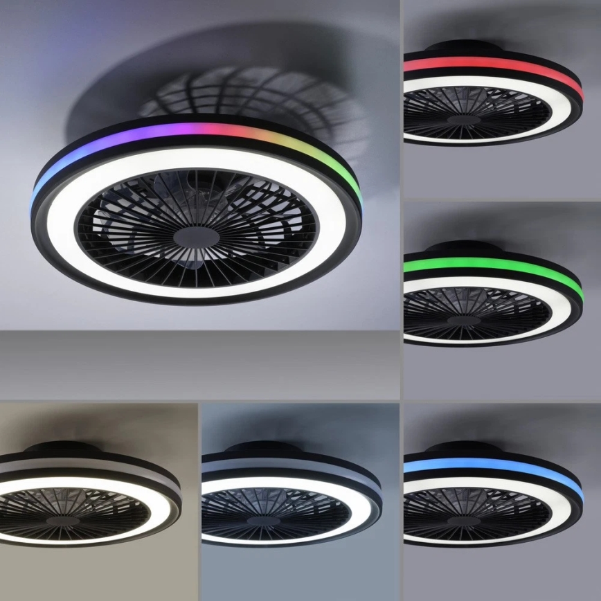 JUST LIGHT. 14649-18 - LED RGBW Reguliuojamas lubų ventiliatorius su apšvietimu BRANDON LED/36W/230V 2700-5000K skersmuo 46,5 cm juodas + nuotolinio valdymo pultas