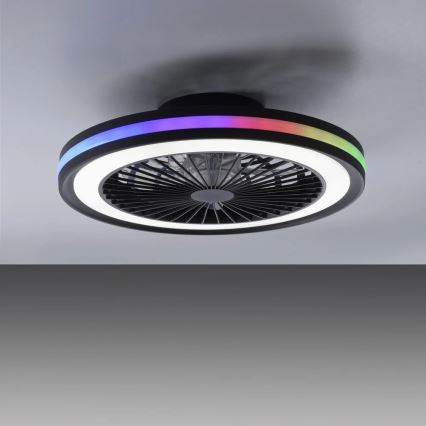 JUST LIGHT. 14649-18 - LED RGBW Reguliuojamas lubų ventiliatorius su apšvietimu BRANDON LED/36W/230V 2700-5000K skersmuo 46,5 cm juodas + nuotolinio valdymo pultas