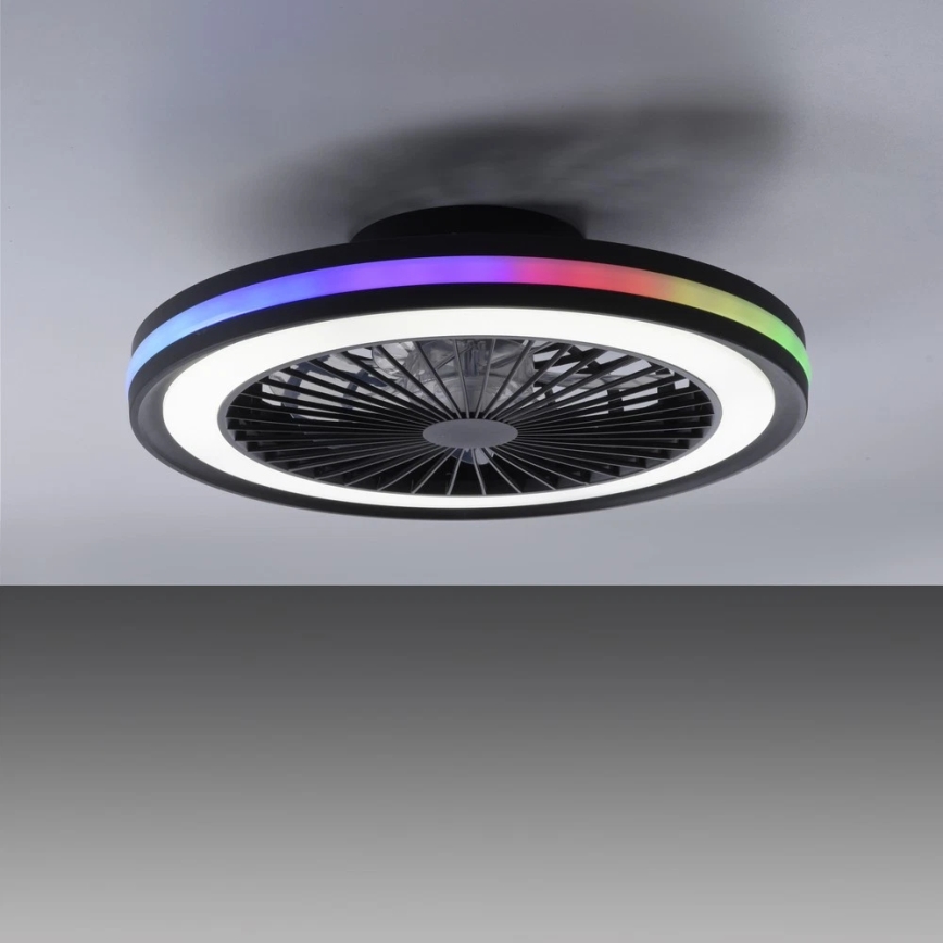 JUST LIGHT. 14649-18 - LED RGBW Reguliuojamas lubų ventiliatorius su apšvietimu BRANDON LED/36W/230V 2700-5000K skersmuo 46,5 cm juodas + nuotolinio valdymo pultas