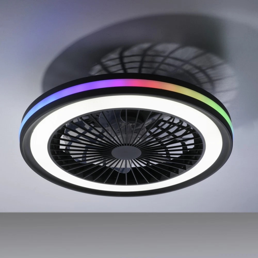 JUST LIGHT. 14649-18 - LED RGBW Reguliuojamas lubų ventiliatorius su apšvietimu BRANDON LED/36W/230V 2700-5000K skersmuo 46,5 cm juodas + nuotolinio valdymo pultas