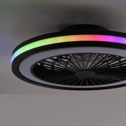 JUST LIGHT. 14649-18 - LED RGBW Reguliuojamas lubų ventiliatorius su apšvietimu BRANDON LED/36W/230V 2700-5000K skersmuo 46,5 cm juodas + nuotolinio valdymo pultas