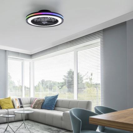 JUST LIGHT. 14649-18 - LED RGBW Pritemdomas lubinis ventiliatorius su šviestuvu BRANDON LED/36W/230V 2700-5000K diametras 46,5 cm juoda + nuotolinio valdymo pultas