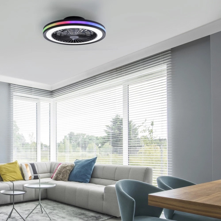 JUST LIGHT. 14649-18 - LED RGBW Pritemdomas lubinis ventiliatorius su šviestuvu BRANDON LED/36W/230V 2700-5000K diametras 46,5 cm juoda + nuotolinio valdymo pultas