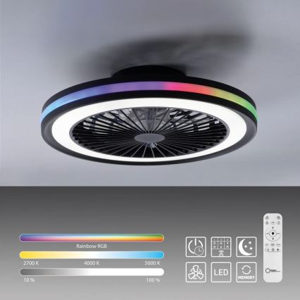JUST LIGHT. 14649-18 - LED RGBW Pritemdomas lubinis ventiliatorius su šviestuvu BRANDON LED/36W/230V 2700-5000K diametras 46,5 cm juoda + nuotolinio valdymo pultas