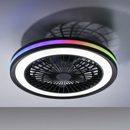 JUST LIGHT. 14649-18 - LED RGBW Pritemdomas lubinis ventiliatorius su šviestuvu BRANDON LED/36W/230V 2700-5000K diametras 46,5 cm juoda + nuotolinio valdymo pultas