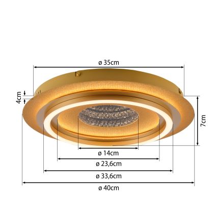 JUST LIGHT. 15089-60 - LED lubinis šviestuvas CICHIO LED/36W/230V, skersmuo 40 cm, aukso spalvos