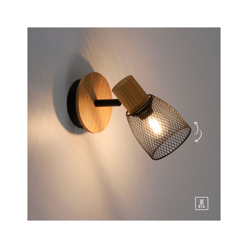 JUST LIGHT. 15191-79 - Sieninis akcentinis šviestuvas TAMIS 1xE14/10W/230V pušis