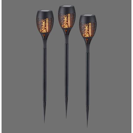 JUST LIGHT. 19106-18-3 - KOMPLEKTAS 3x LED apšvietimas, įkraunamas saulės energija FACKEL LED/0,24W/1,2V 200 mAh IP44 juoda