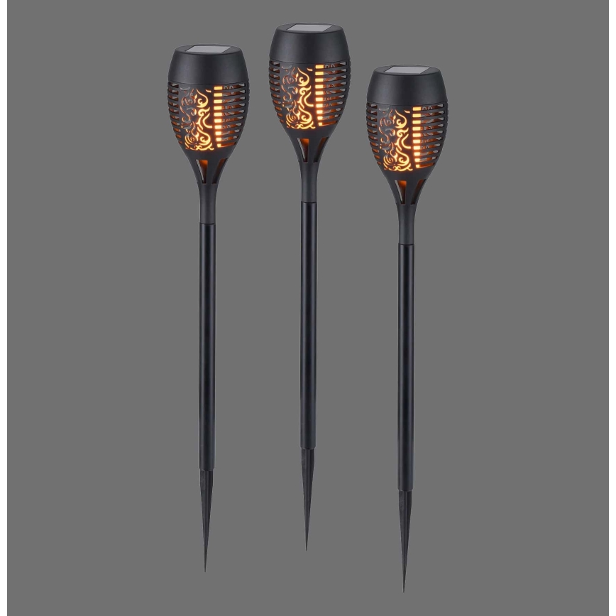 JUST LIGHT. 19106-18-3 - KOMPLEKTAS 3x LED apšvietimas, įkraunamas saulės energija FACKEL LED/0,24W/1,2V 200 mAh IP44 juoda