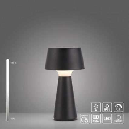JUST LIGHT. 19260-18 - LED Pritemdomas jutiklinis lauko šviestuvas ABERA LED/3W/3,7V 2000 mAh USB IP54 juoda