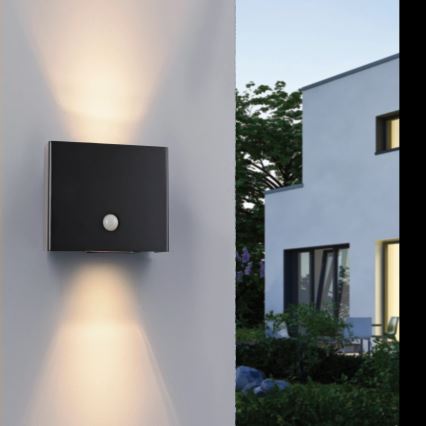 JUST LIGHT. 19471-18 - LED Lauko sieninis šviestuvas su jutikliu AMIN 2xLED/1,25W/3,7V 4400mAh IP44 juoda