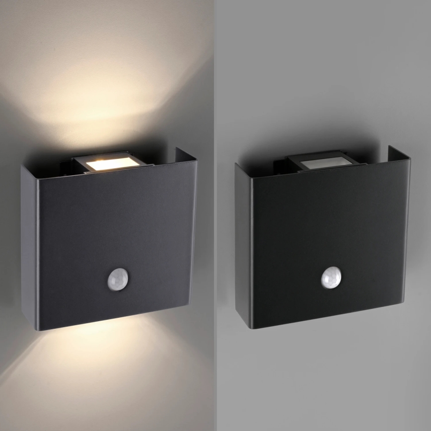 JUST LIGHT. 19471-18 - LED Lauko sieninis šviestuvas su jutikliu AMIN 2xLED/1,25W/3,7V 4400mAh IP44 juoda