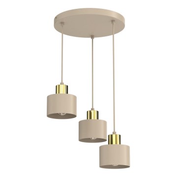 Kabanti liustra ant laido PARKLA 3xE27/15W/230V smėlio/auksinė