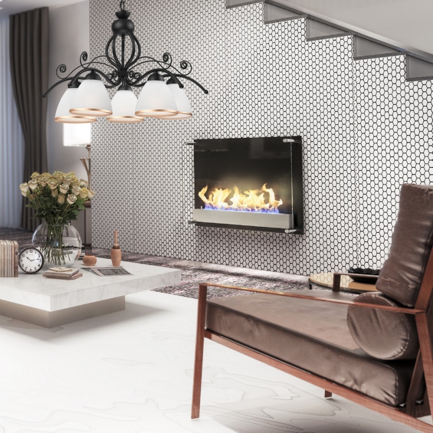 Kabantis šviestuvas ant grandinės RETRO II 5xE27/60W/230V, matinė juoda spalva