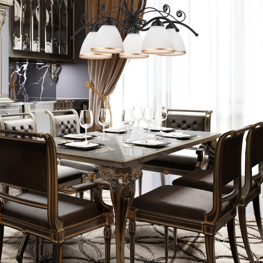 Kabantis šviestuvas ant grandinės RETRO II 5xE27/60W/230V, matinė juoda spalva