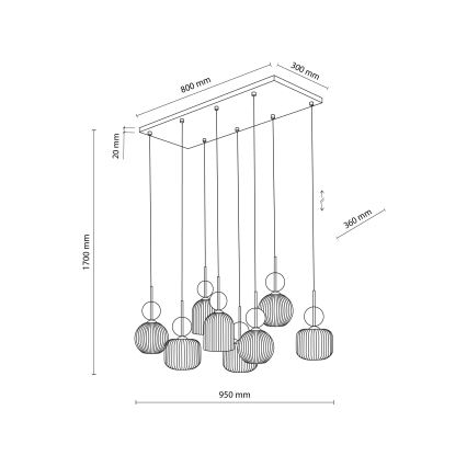 Kabantis šviestuvas ant laido SOPHIA 8xE14/10W/230V juoda/dūminė smėlio spalva