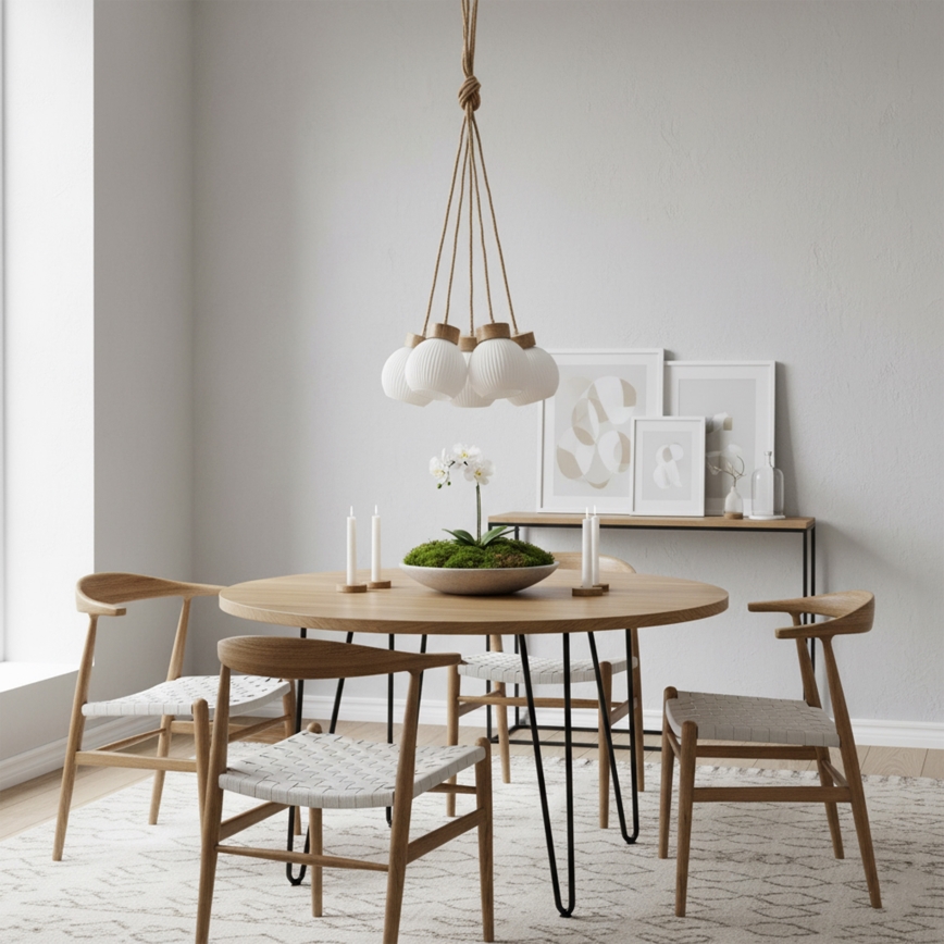 Kabantis šviestuvas su laidu LOOMIS 5xE27/15W/230V 130 cm smėlinė/ąžuolas