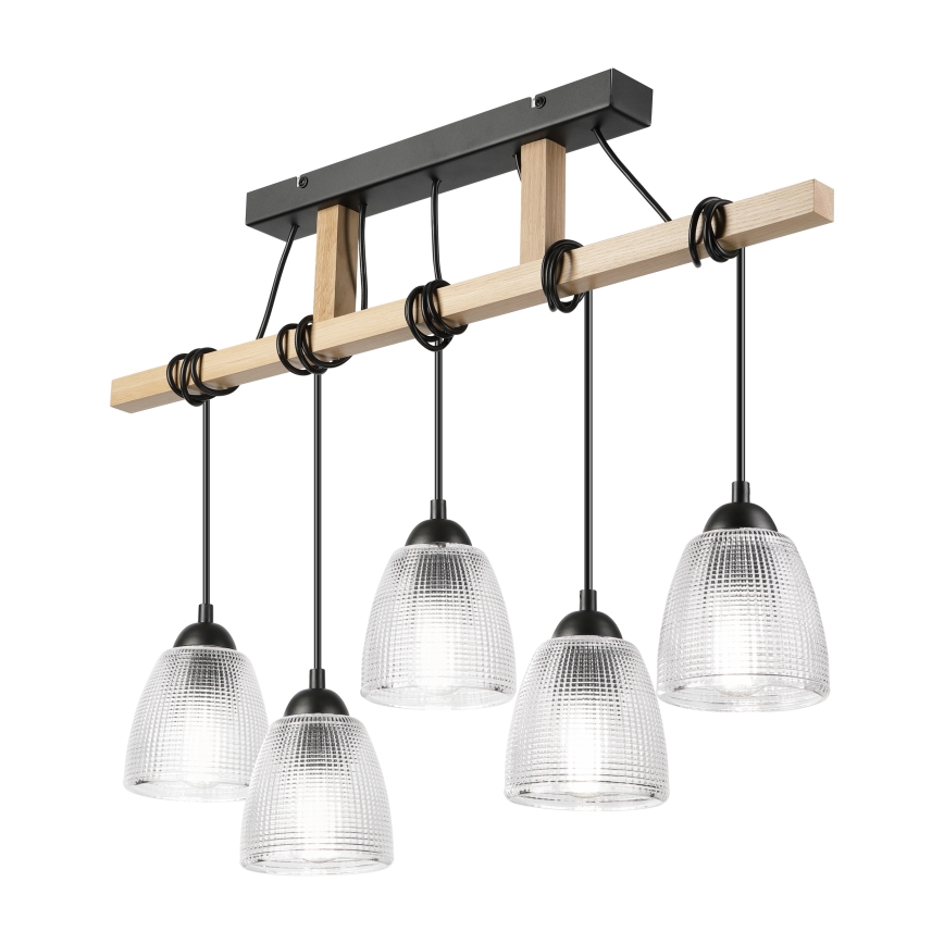 Kabantis šviestuvas su trosu LEANDRA 5xE27/15W/230V ąžuolas/juodas