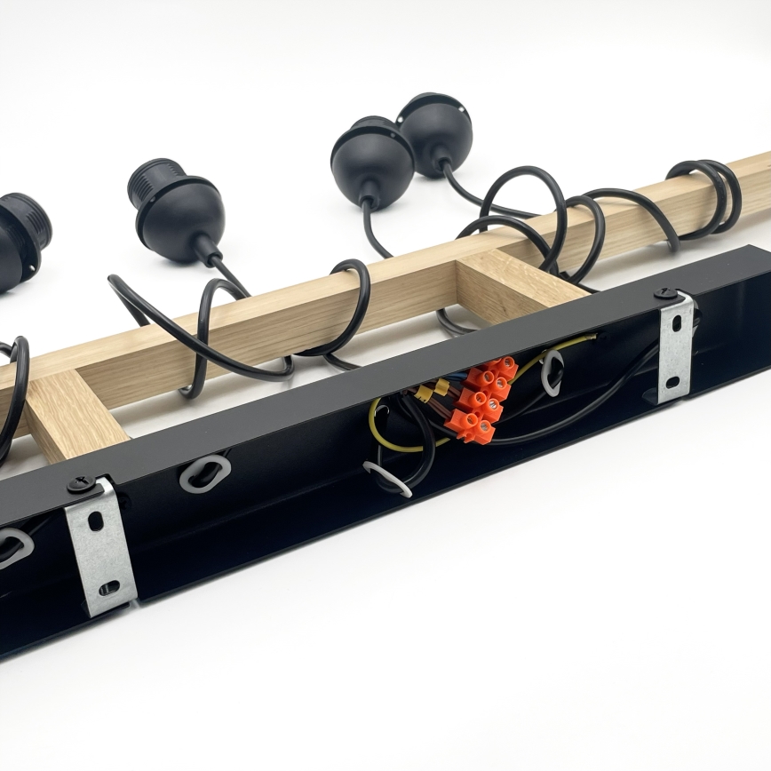 Kabantis šviestuvas su trosu LEANDRA 5xE27/15W/230V ąžuolas/juodas