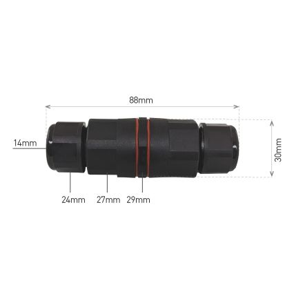 Kabelinė jungtis CWF 250V/16A IP68 3x2,5 mm²