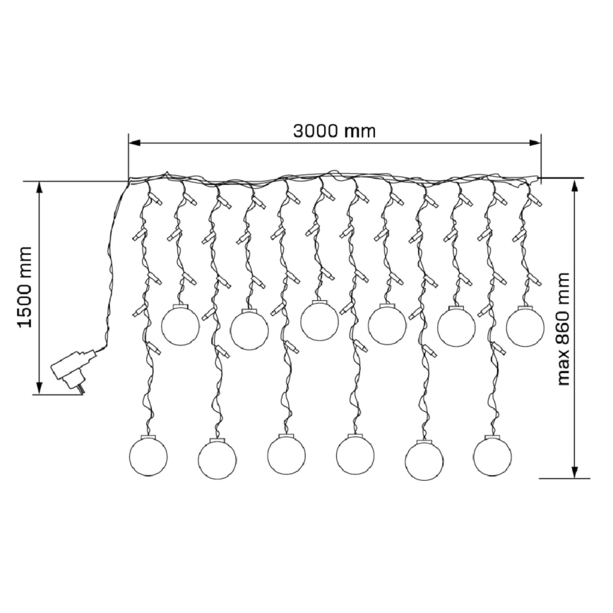 Kalėdinė LED užuolaida WISH BALLS 108xLED/8 funkcijų 4,5 m šiltai balta
