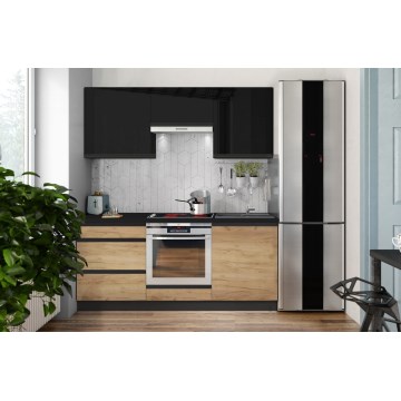 Kambario baldų komplektas MARINA 180 cm ąžuolo dažymas/blinguojanti juoda