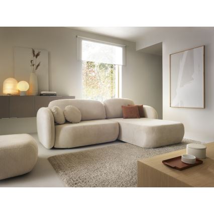 Kampinė išskleidžiama sofa su daiktadėže OLBIA, dešinė, smėlio spalvos