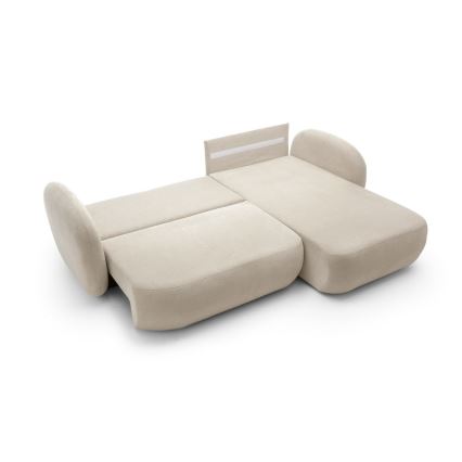 Kampinė išskleidžiama sofa su daiktadėže OLBIA, dešinė, smėlio spalvos