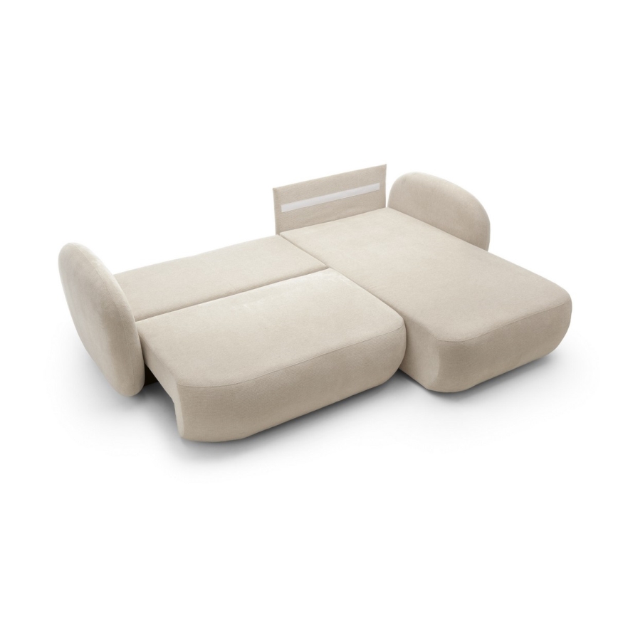 Kampinė išskleidžiama sofa su daiktadėže OLBIA, dešinė, smėlio spalvos