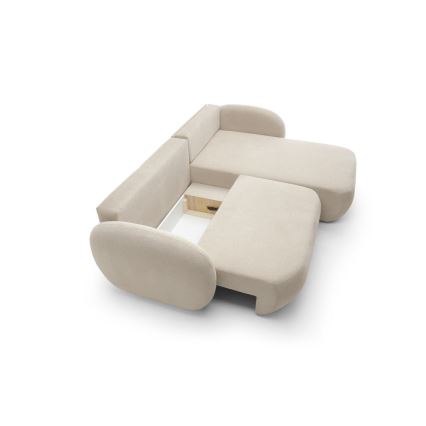 Kampinė išskleidžiama sofa su daiktadėže OLBIA, dešinė, smėlio spalvos