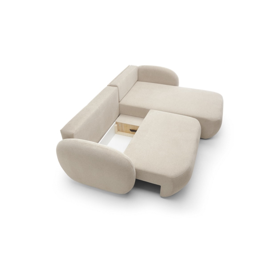Kampinė išskleidžiama sofa su daiktadėže OLBIA, dešinė, smėlio spalvos