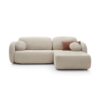 Kampinė išskleidžiama sofa su daiktadėže OLBIA, dešinė, smėlio spalvos