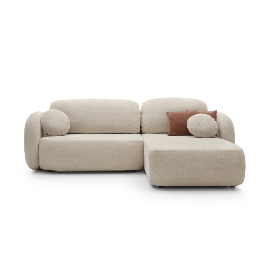 Kampinė išskleidžiama sofa su daiktadėže OLBIA, dešinė, smėlio spalvos