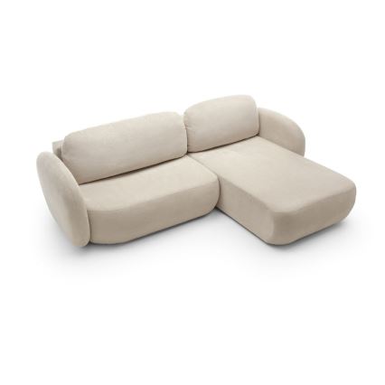 Kampinė išskleidžiama sofa su daiktadėže OLBIA, dešinė, smėlio spalvos