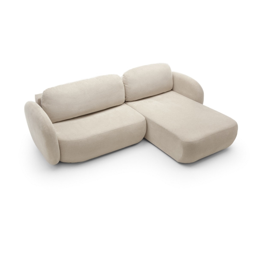Kampinė išskleidžiama sofa su daiktadėže OLBIA, dešinė, smėlio spalvos