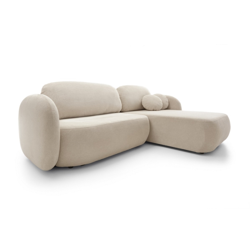 Kampinė išskleidžiama sofa su daiktadėže OLBIA, dešinė, smėlio spalvos