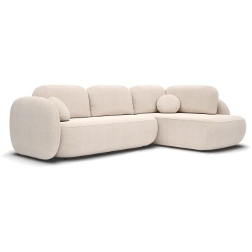 Kampinė išskleidžiama sofa su daiktadėže L formos OLBIA dešinė, smėlio spalvos