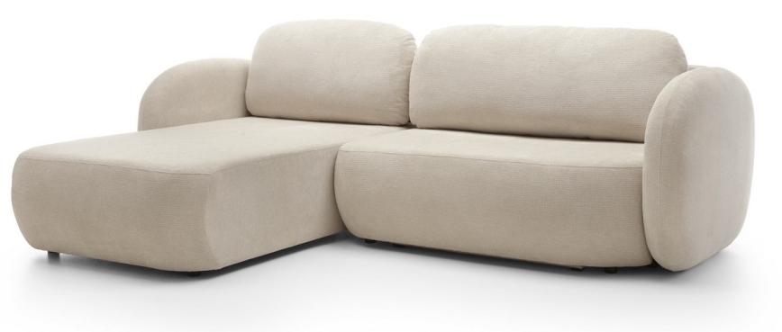 Kampinė išskleidžiama sofa su daiktadėže L formos OLBIA kairė, smėlio spalvos