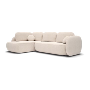 Kampinė išskleidžiama sofa su daiktadėže L formos OLBIA kairė, smėlio spalvos
